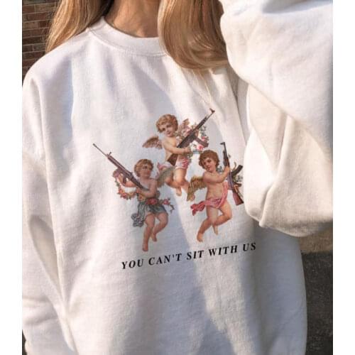 You Cant Sit with Us Three Angels Harajuku Hoodies Women Ullzang Cute Autumn Winter Kawaii Sweatshirt 90s Hoody Female Girls