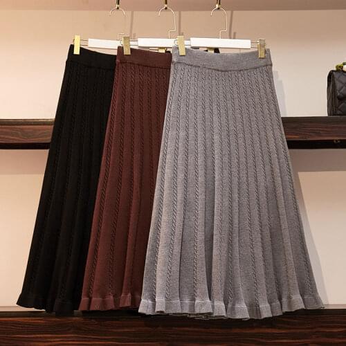 Black Knitted Long Full-Skirted Female Plus Large Size Korean Oversized Vintage WomenS Skirts Autumn Clothes Lady Trendy D0428