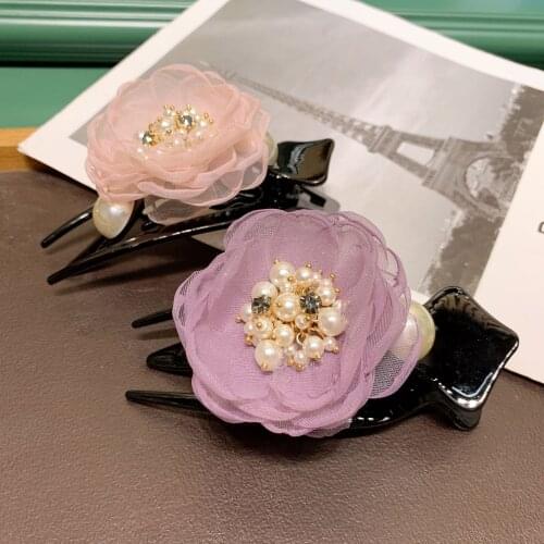 Girl Ponytail Banana clip camellia pearls Women fashion headwear delicate hair Long Hair Barrettes Elegant Hair Accessories