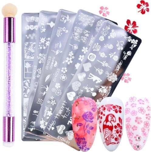 1Set Nail Stamping Plate Exquisite Pattern Shiny Effect DIY Nail Transfer Print Template for Makeup