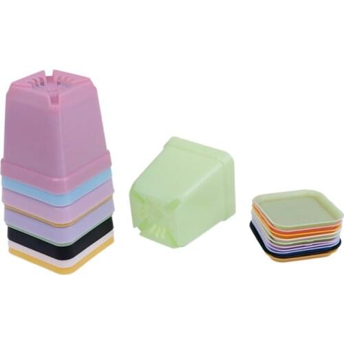 10pcs/pack Home Decor Candy Color Flower Pot Square Plastic Planter Nursery Garden Desk 7 Random Colors