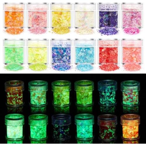12 Color Luminous Nails Neon Glitter Sequins Nail Glitter Mixed Nail Art Sequins Luminous Powder Nail Art Decorative Glitter
