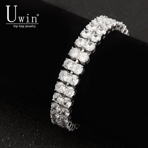 UWIN 2 Row Cubic Zircon Tennis Chains Bracelet Gold color Color Copper Iced Out CZ Chain Hip hop Jewelry Gift Drop Shipping