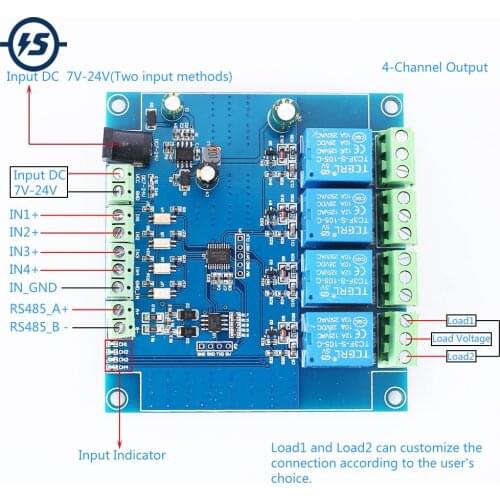 4CH Modbus Relay Module RS485 TTL Controller 4Bit Modbus-RTU Switch Signal Input Output Anti-reverse Connection