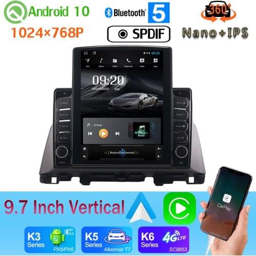 9.7" Tesla Style Android 10.0 Nano+IPS DSP CarPlay GPS Car Media 360 Camera 4G WiFi Radio PX6 4+64G For Kia Optima K5 2016-2019