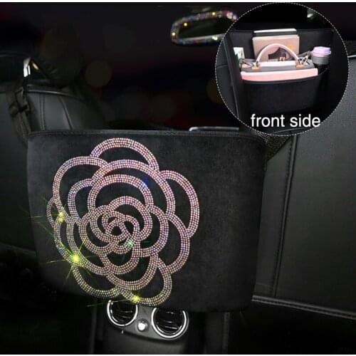 Crystal Snow Flake Rhinestone Car Storage Bag Seat Organizer Bag Backseat Holder Multi-Pockets Car Container Stowing Tidying