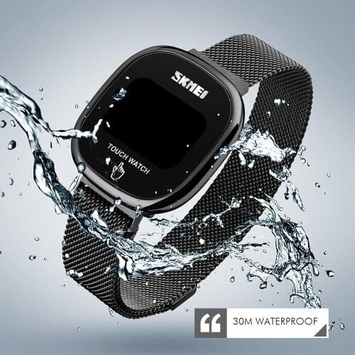 New Simple LED Digital Watches Women Watches Fashion Touch Screen Brand Stainless Steel Mesh Men Wristwatches SKMEI Montre Homme