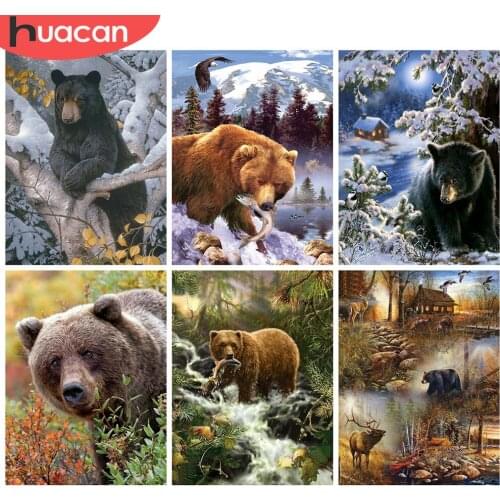 HUACAN DIY 5d Paint With Diamonds Animal Full Square Diamond Painting Embroidery Bear Handmade Gift Wall Art Decor