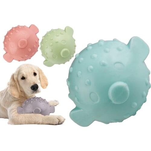Dog Chew Squeak Toys Little Pufferfish Cleaning Teeth Dog Bite Ball Soft Plastic Molar Toy Dog Supplies