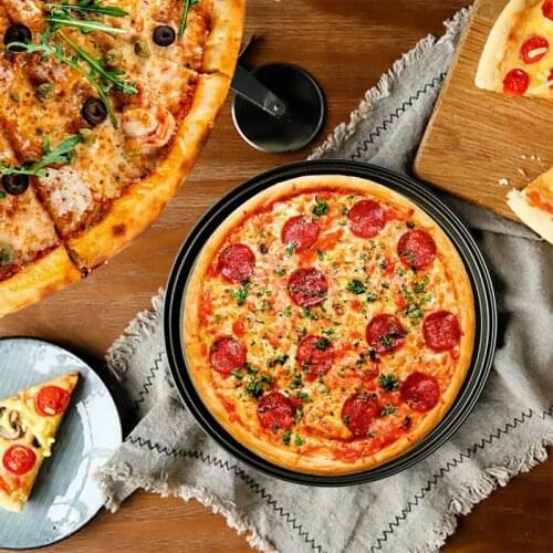 Punch Pizza Pan 26/28/32CM Round Dish Pizza Pan Carbon Steel Non-stick Pizza Baking Pan Mesh Tray Plate Tray Bakeware BakingTool