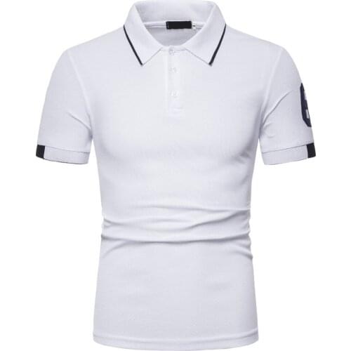 Mens Short Sleeved Polo Shirt Turn Down Collar Color Matching Pullover T-Shirt Casual Slim Type Patchwork Tops