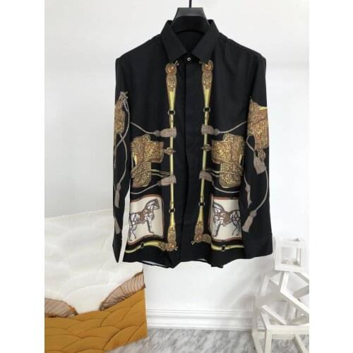 Europe Style Mens High Quality Retro print Long Sleeves Casual Shirts Top C910