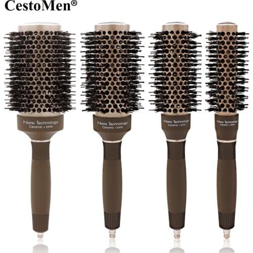 CestoMen New Nano Technology Ionic Ceramic Hair Aluminum Brush Boar Bristle Hair Curly Comb Round Brushes For Hairdressing Salon