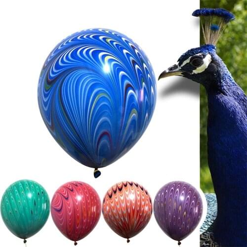 New 18 Inch Peacock Pattern Agate Latex Balloons Blue Red Air Balls for Wedding BIrthday Party Decorations Supplies Toys Globes