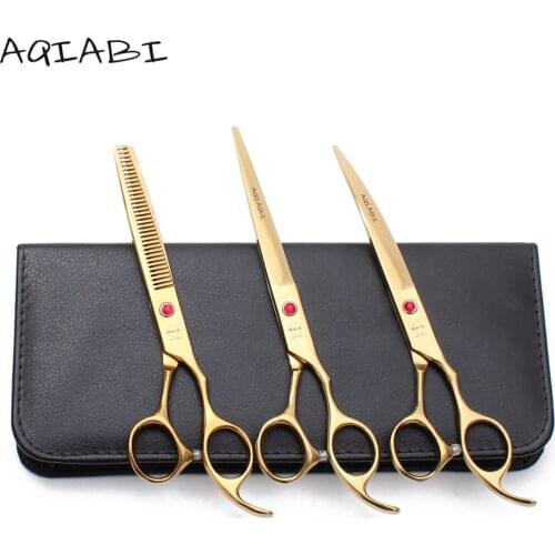 A3003 3Pcs Suit 7.0" AQIABI Dog Grooming Scissors Straight Scissors Thinning Shears Down Curved Shears Professional Pet Scissors