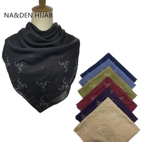 Solid scarf Hot rhinestone shawls Square pashmina Women popular muffler Muslim headscarf New bandana Islamic hijab 10pcs\lot