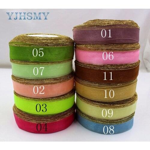 OOOT BAORJCT 1710235,20MM 50yards/roll Gold side transparent double-sided organza ribbon