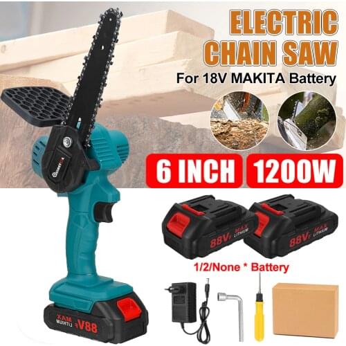 6 Inch 88Vf 1200W Electric Chain Saw With Battery Pruning ChainSaw Cordless Garden Logging Saw Woodworking Cutter Power Tools