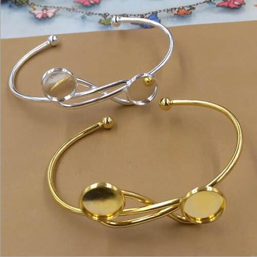 Fit 12mm cabochons Vintage Metal Round Blank Setting Bezel Base Cabochon Bracelet Base For DIY Bangle 2pcs/lot K05275