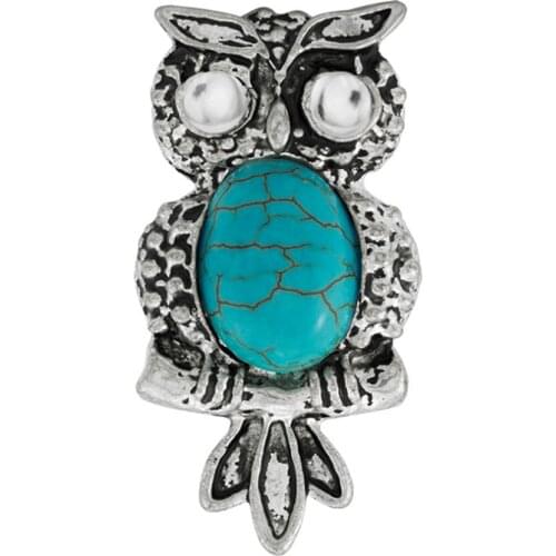 Silver Plated Wisdom Owl Shape Green Turquoises Stone Resizable Finger Ring Animal Jewelry