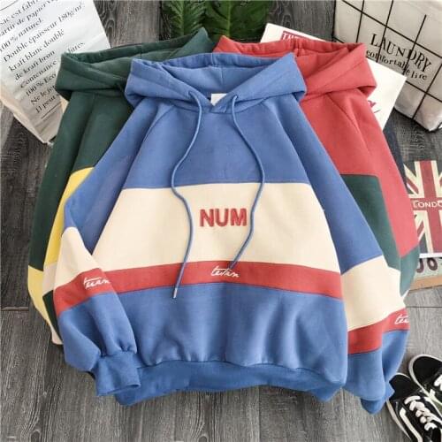 Harajuku Thick Women Hoodies Autumn Winter Loose Contrast Color Velvet Pullover Sweatshirt Plus Size Hoodie Sudaderas Mujer