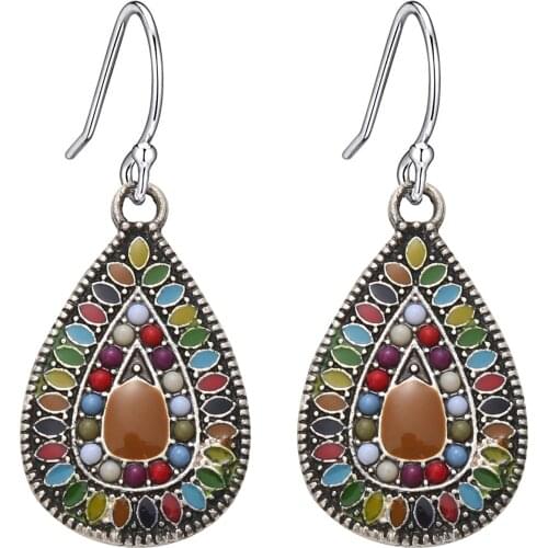 Ethnic Boho Long Water Drop Earrings for Women Bohemian Vintage Metal Colorful Wedding Statement Dangle Earring Indian Jewelry