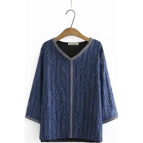 Plus Size XL-4XL Lace Tops Womens 3/4 Sleeve Elegant Blouse Ladies' Officewear Blusas