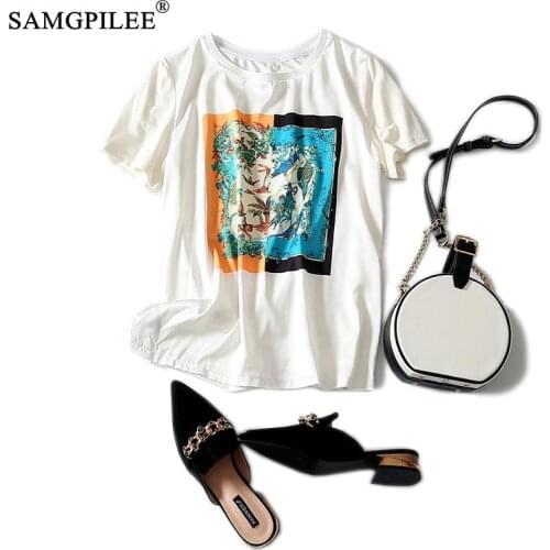 Tops Women 2020 Korean Style summer Women Clothes Casual Oversized T Shirt Chiffon Short Print O-neck Plus Size Women T Shirt