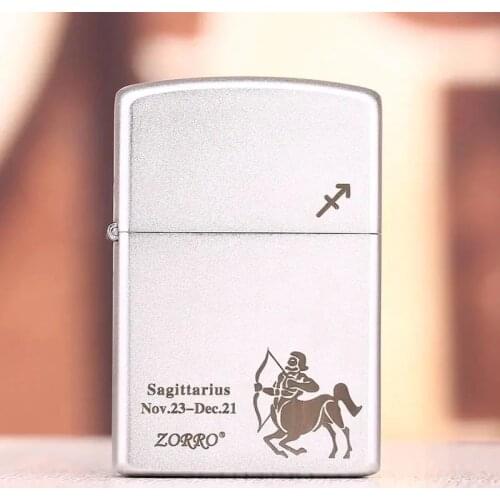 Zorro Copper Shell Kerosene Lighter Engraving Twelve Constellation Matte Mens Windproof Petrol Personalized Birthday Smoke Gift
