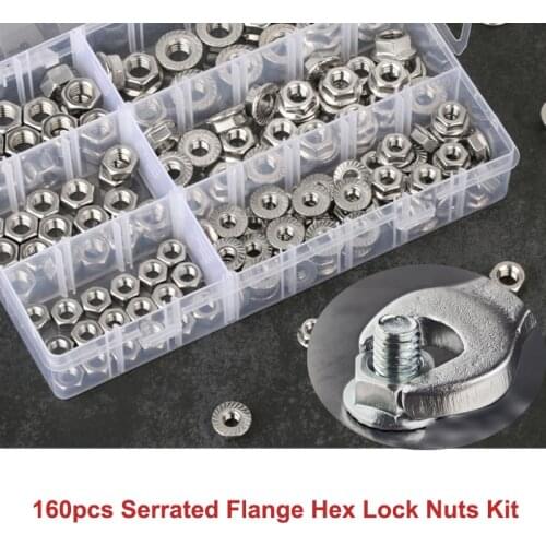 160Pcs Flange Nuts and Hex Nuts 1/4-20 5/16-18 Stainless Steel Serrated Flange Hex Lock Nuts Assortment Kit for Auto Bike Car
