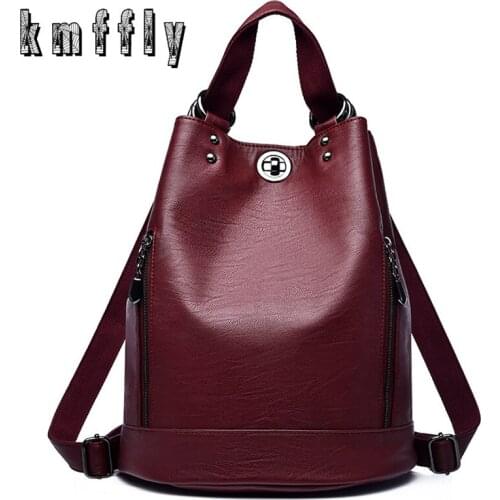 2020 Bucket Women Backpack High Quality Youth Leather Backpack For Teenage Girls Female School Shoulder Bag Bagpack Mochila Sac