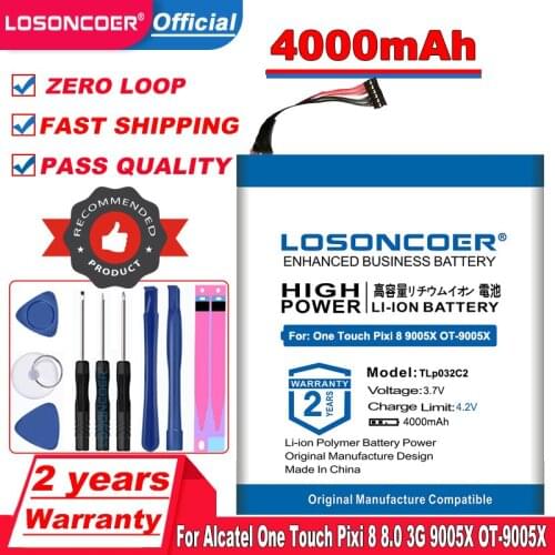 LOSONCOER TLp032C2 TLp032CC Battery For Alcatel One Touch Pixi 8 8.0 3G 9005X OT-9005X Mobile Phone Batteries 4000mAh