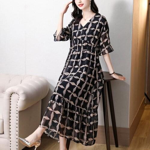 Only Plus Black Plaid Chiffon Dresses V-Neck Casual Loose Long Maxi Dress Summer Beach Holiday Elegant Sashe Women Dress