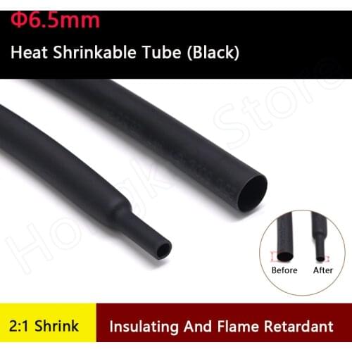 Φ6.5mm Black Heat Shrinkable Tube 2:1 Shrink Polyethylene Wire Cable Insulated Sleeving Tubing -55℃~125