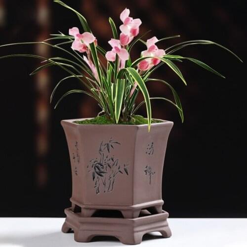 Purple Orchid Flower Pot Retro Stoneware Breathable Individuality Creative Indoor Household Asparagus Clivia Special Pots