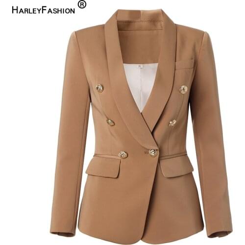 HarleyFashion High Quality Fall Design Long Sleeve Shawl Collar Khaki Slim Jacket Buttons Casual Blazer