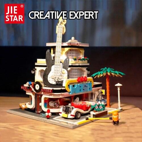JIESTAR Creative Expert Street View Car Wash Shop Concert Hall 89105 Moc Bricks Modular House Model Building Blocks Petshop