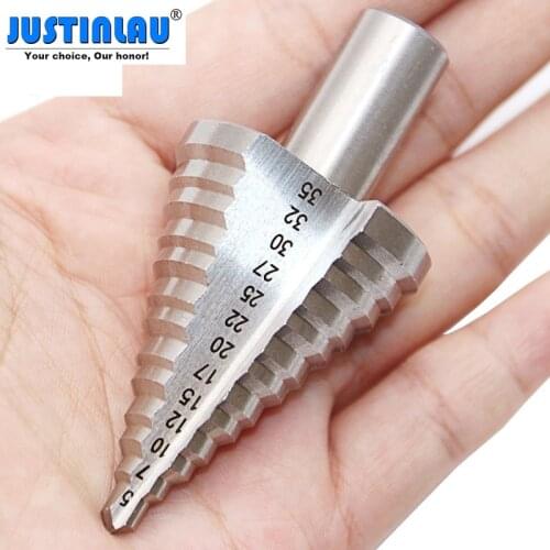 JUSTINLAU 5-35MM 13 Steps 5/7/10/12/15/17/20/22/25/27/30/32/35MM Step Drill Bit Conduit Installation HSS Industrial Reamer