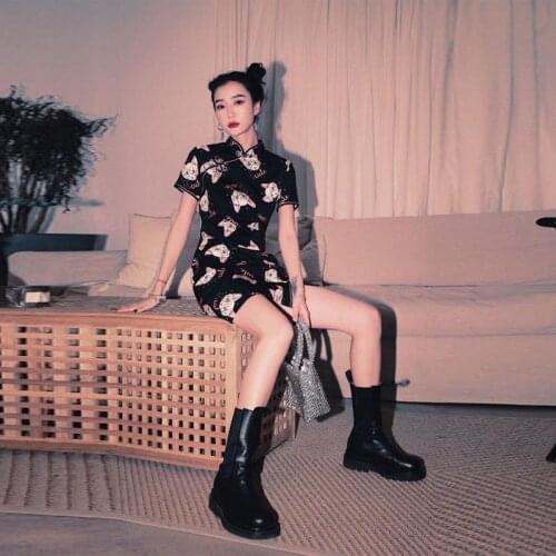 Chinese Dress Vintage Women Oriental Robe Cheongsam Modern Qipao Mini Floral Print Qipao China Elegant Casual Party Wedding Gown