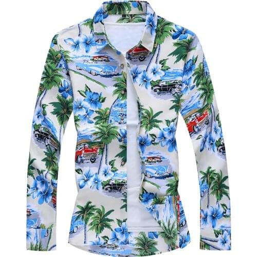 Fashions 2021 Autumn Spring Clothes Long Sleeves Shirt Men Plus Asian Big Size M-5XL 6XL 7XL Hawaiian Beach Casual Floral