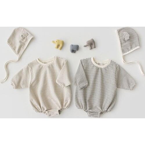 New Baby Body Boy Rompers Baby Girl jumpsuit Baby Stripe Cute Small Ear Hat + Long Sleeve Top Cotton 2 Piece Set Newborn Clothes