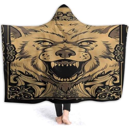 Hooded Blanket Throw Wolf Travel Hooded Cloak Premium Blanket Card Style Angry Animal Hooded Blanket for Men Women Teenagers