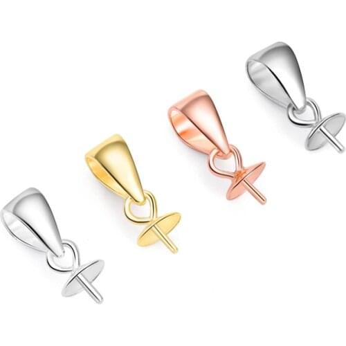 S925 Sterling Silver Pendant Pearl Eyes Bails Pin Tray Hollow Buckle Hanging Pendant DIY Jewelry Accessories Findings