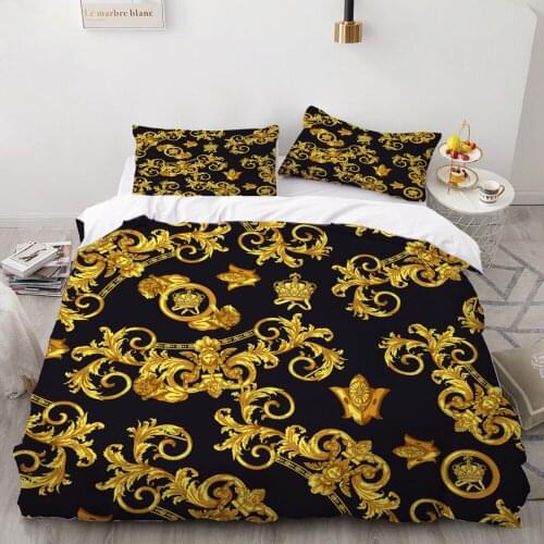Euporean Pattern Quilt Cover 3D Print Bedding Iron Chain Duvet Cover Bed Cover Flower Pillowcase Quilt Cover Set Double 3-Piece