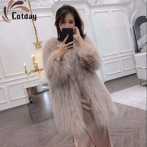 Cotday Slim Sweet Faux Fur Jacket Coat 2021 Womens Middle Long New Fashion Fashion Fit Fox Fur Raccoon Fur Warm Winter Coats