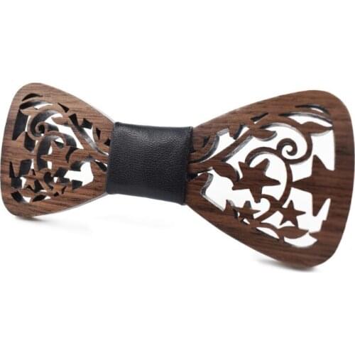 Dropshipping rodeo jewelry designer handmade promotion handmade elastic band star engraved walnut wood bow tie