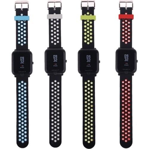 Soft Silicone Watch Band for Xiaomi Huami Amazfit Bip Youth Smart Watch Bracelet Replacement Double Color 20mm Wrist Strap