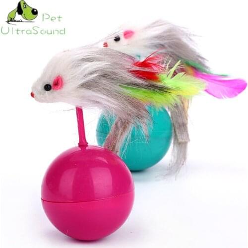 ULTRASOUND PET 1pc Diameter 5.5cm Tumbler Ball Pet Cat Toys Interactive Feather False Mouse Toys For Cats