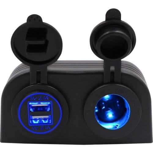 Universal Waterproof 2.1A,5V 2 USB Charger with Cigarette Lighter Socket Two Hole Tent Type Panel for Boat Marine ATV RV