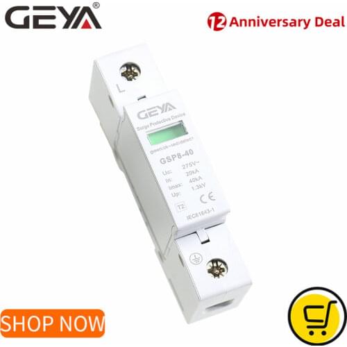 GEYA GSP8 Single Phase 40KA SPD Surge Protector 275V 385V 400V 440V Surge Protection Device Low-voltage Arrester Device